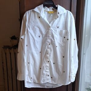 Joules Woman's Size US8 White Button-Up Shirt with Embroidered Bees